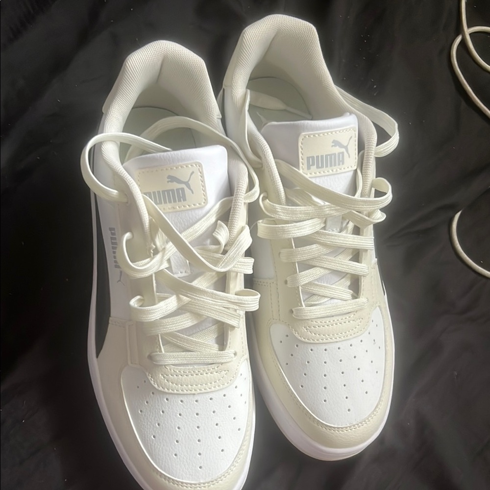 Puma Classic White/Cream Lace-Up Sneakers